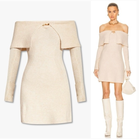 Cult Gaia- Edna Knit Off Shoulder Mini Dress in Off White Size Large - Picture 1 of 9